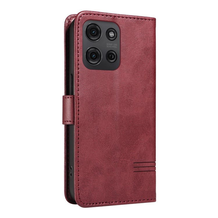 For Motorola Moto G75 5G Case Flip Wallet T-Shape Lines Leather Phone Cover - Wine Red