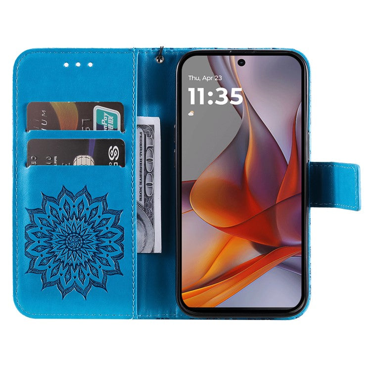 For Motorola Moto G75 5G Case Sunflower Leather Wallet Phone Cover - Blue