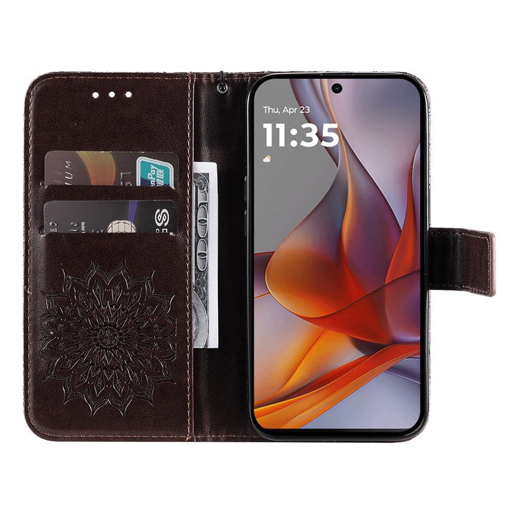 For Motorola Moto G75 5G Case Sunflower Leather Wallet Phone Cover - Brown