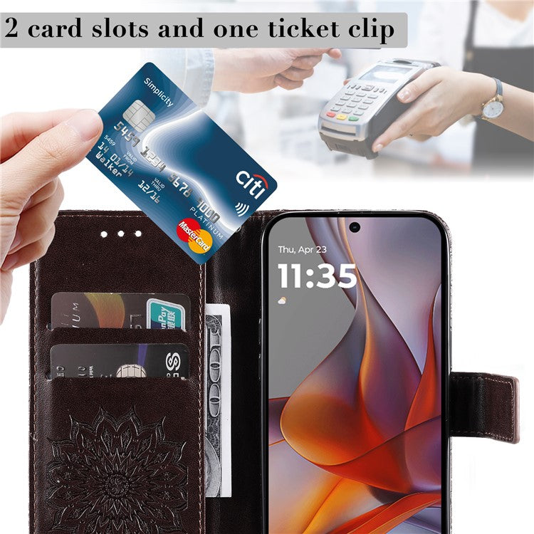 For Motorola Moto G75 5G Case Sunflower Leather Wallet Phone Cover - Brown