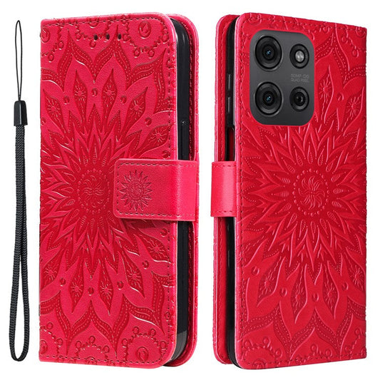 For Motorola Moto G75 5G Case Sunflower Leather Wallet Phone Cover - Red