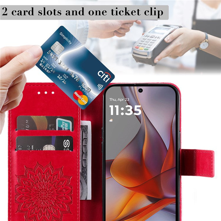For Motorola Moto G75 5G Case Sunflower Leather Wallet Phone Cover - Red