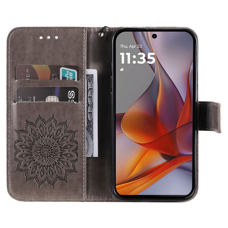 For Motorola Moto G75 5G Case Sunflower Leather Wallet Phone Cover - Grey