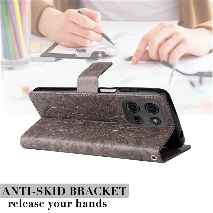 For Motorola Moto G75 5G Case Sunflower Leather Wallet Phone Cover - Grey