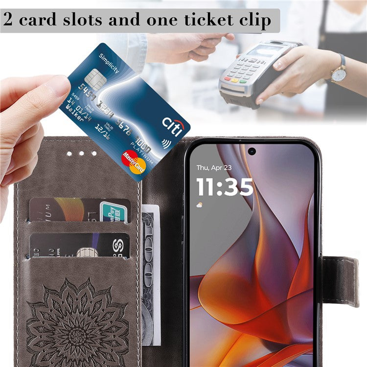 For Motorola Moto G75 5G Case Sunflower Leather Wallet Phone Cover - Grey
