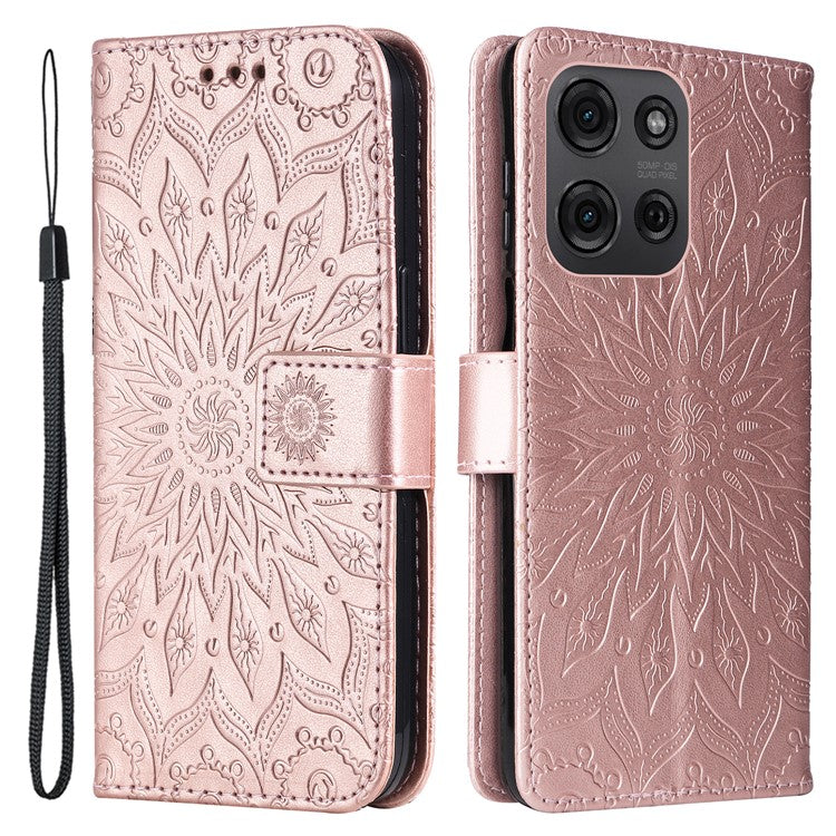For Motorola Moto G75 5G Case Sunflower Leather Wallet Phone Cover - Rose Gold