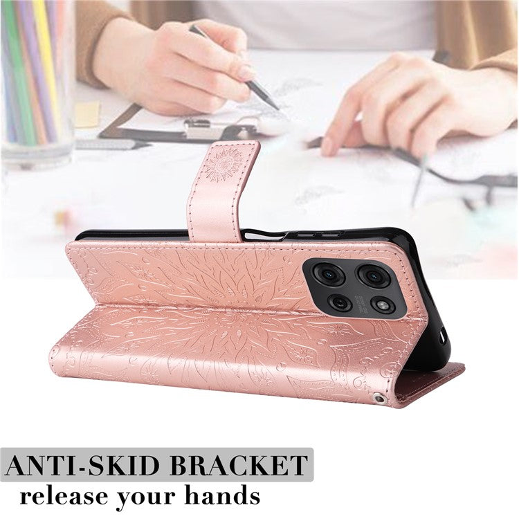For Motorola Moto G75 5G Case Sunflower Leather Wallet Phone Cover - Rose Gold
