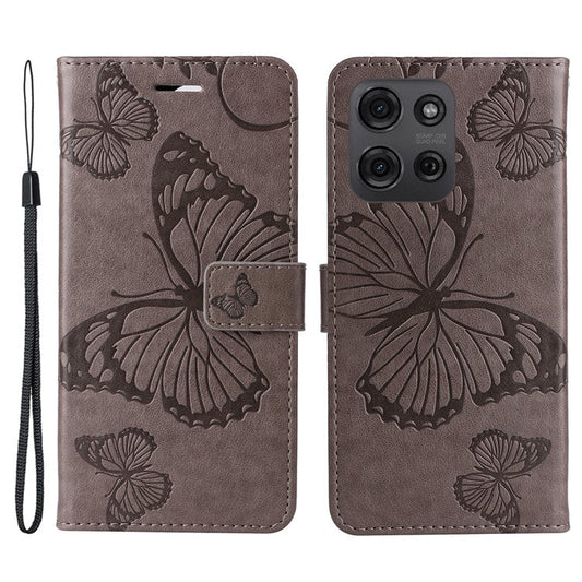 For Motorola Moto G75 5G Case Butterfly Leather Phone Cover - Grey