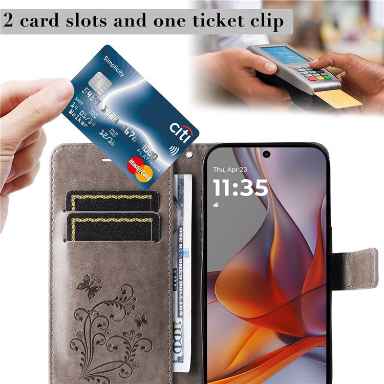 For Motorola Moto G75 5G Case Butterfly Leather Phone Cover - Grey