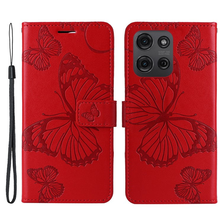 For Motorola Moto G75 5G Case Butterfly Leather Phone Cover - Red