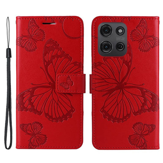 For Motorola Moto G75 5G Case Butterfly Leather Phone Cover - Red