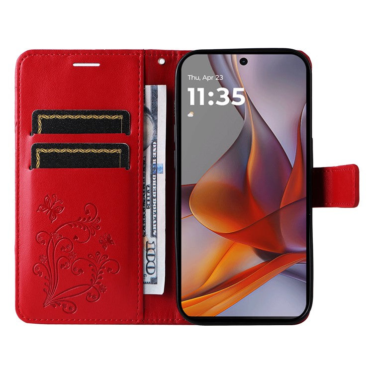 For Motorola Moto G75 5G Case Butterfly Leather Phone Cover - Red