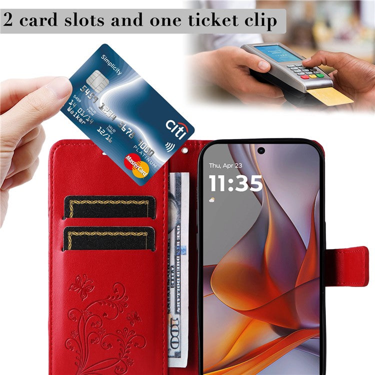 For Motorola Moto G75 5G Case Butterfly Leather Phone Cover - Red