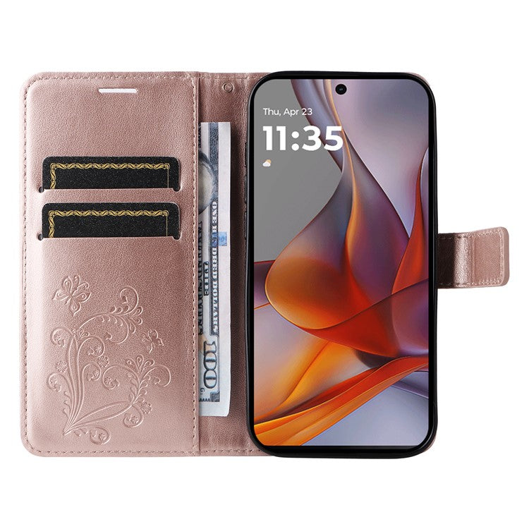 For Motorola Moto G75 5G Case Butterfly Leather Phone Cover - Rose Gold