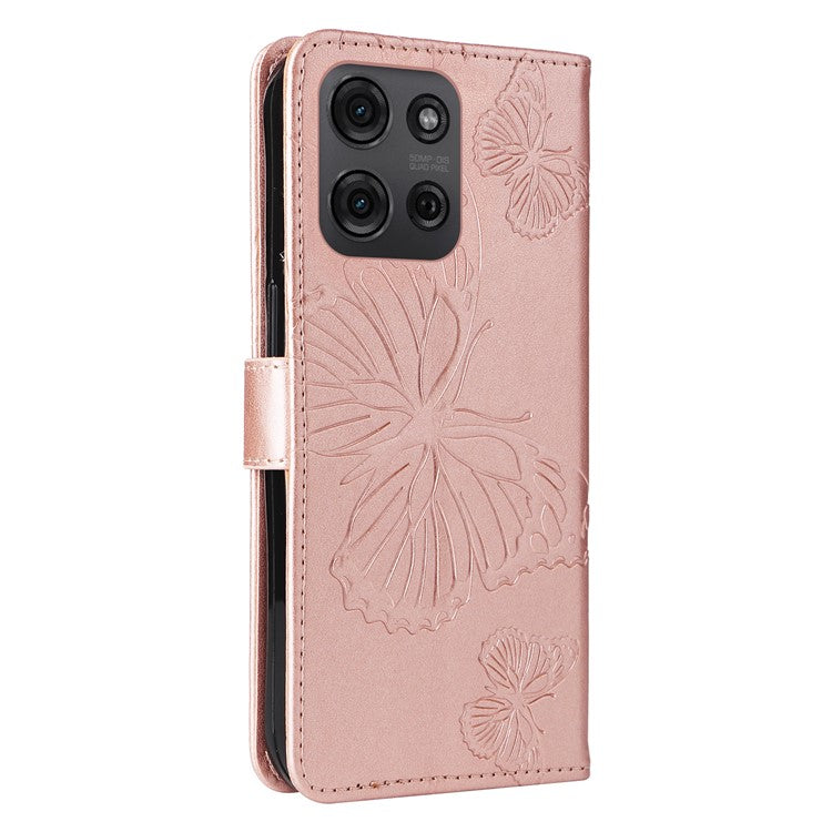 For Motorola Moto G75 5G Case Butterfly Leather Phone Cover - Rose Gold