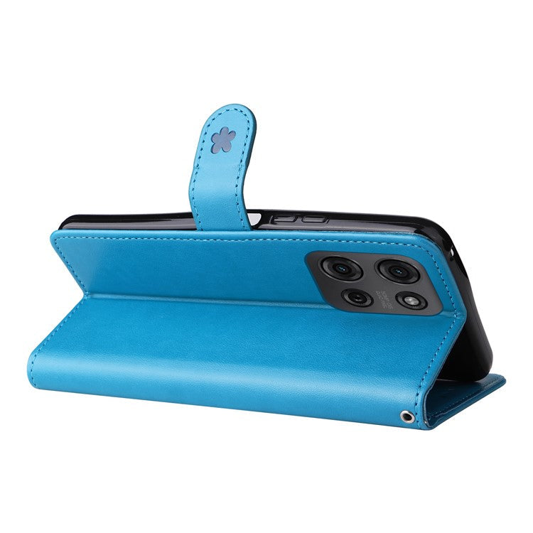 For Motorola Moto G75 5G Case Cat Bee Pattern Leather Phone Cover - Blue