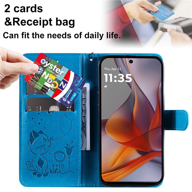 For Motorola Moto G75 5G Case Cat Bee Pattern Leather Phone Cover - Blue