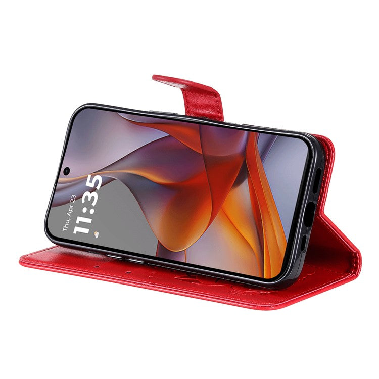 For Motorola Moto G75 5G Case Cat Bee Pattern Leather Phone Cover - Red