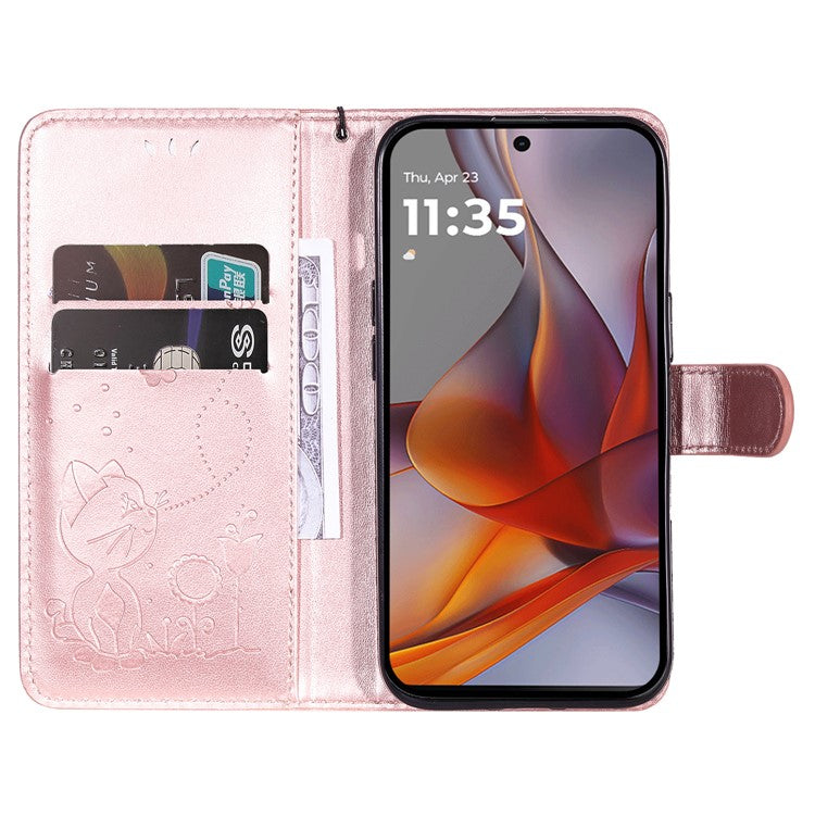 For Motorola Moto G75 5G Case Cat Bee Pattern Leather Phone Cover - Rose Gold