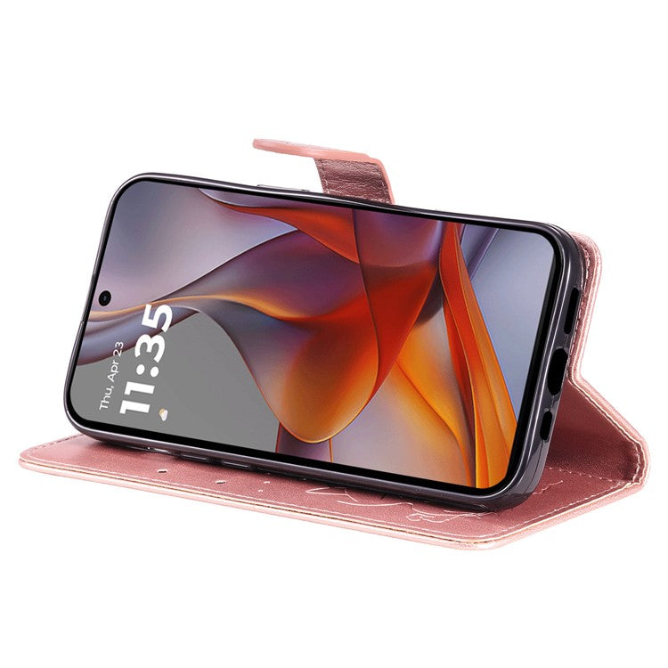 For Motorola Moto G75 5G Case Cat Bee Pattern Leather Phone Cover - Rose Gold