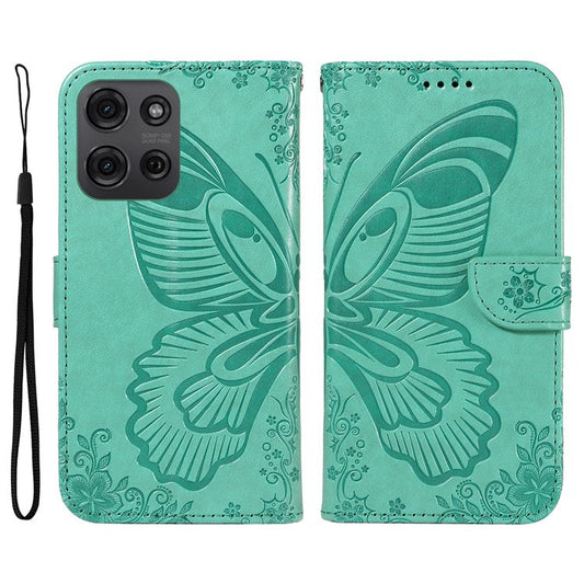 For Motorola Moto G75 5G Case Butterfly Pattern Leather Wallet Flip Phone Cover - Green