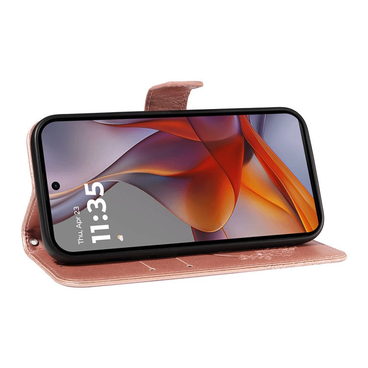 For Motorola Moto G75 5G Case Butterfly Pattern Leather Wallet Flip Phone Cover - Rose Gold