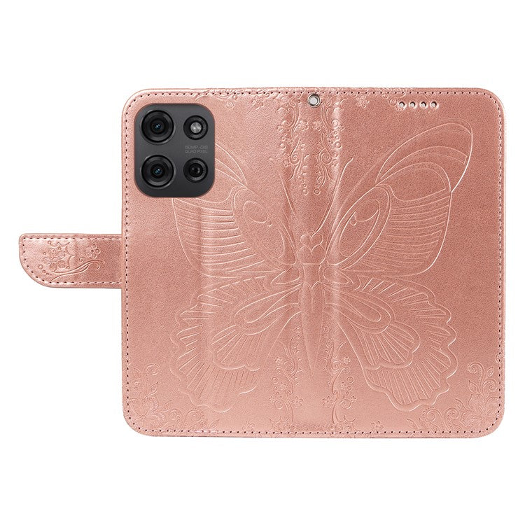 For Motorola Moto G75 5G Case Butterfly Pattern Leather Wallet Flip Phone Cover - Rose Gold