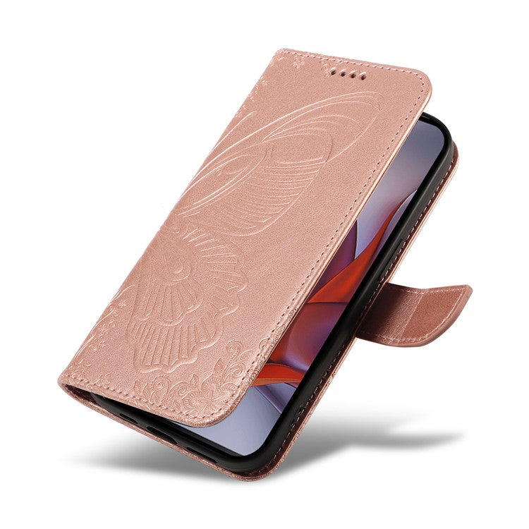 For Motorola Moto G75 5G Case Butterfly Pattern Leather Wallet Flip Phone Cover - Rose Gold