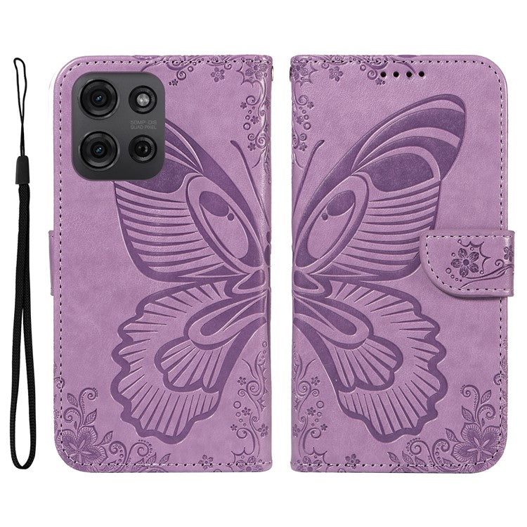 For Motorola Moto G75 5G Case Butterfly Pattern Leather Wallet Flip Phone Cover - Light Purple