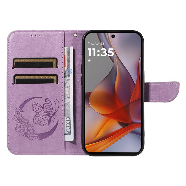 For Motorola Moto G75 5G Case Butterfly Pattern Leather Wallet Flip Phone Cover - Light Purple