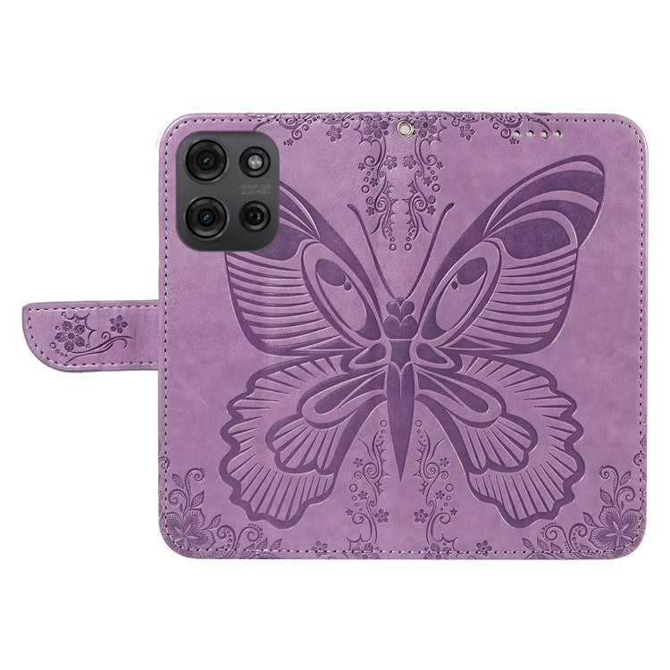 For Motorola Moto G75 5G Case Butterfly Pattern Leather Wallet Flip Phone Cover - Light Purple