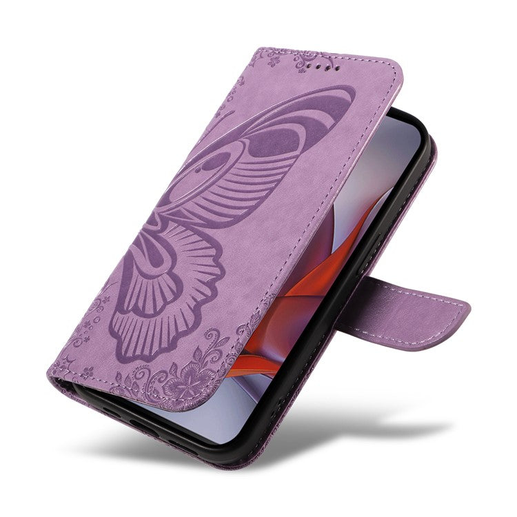 For Motorola Moto G75 5G Case Butterfly Pattern Leather Wallet Flip Phone Cover - Light Purple