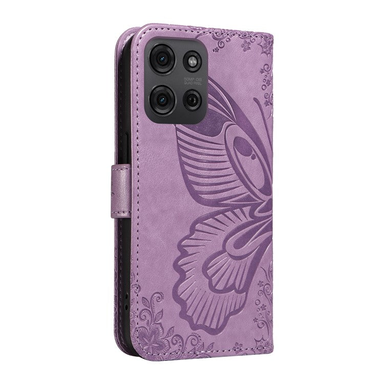 For Motorola Moto G75 5G Case Butterfly Pattern Leather Wallet Flip Phone Cover - Light Purple