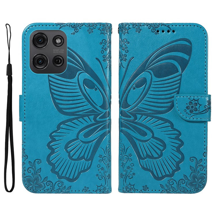 For Motorola Moto G75 5G Case Butterfly Pattern Leather Wallet Flip Phone Cover - Blue