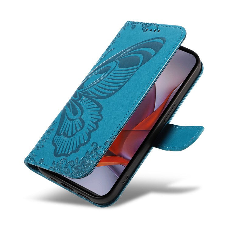 For Motorola Moto G75 5G Case Butterfly Pattern Leather Wallet Flip Phone Cover - Blue