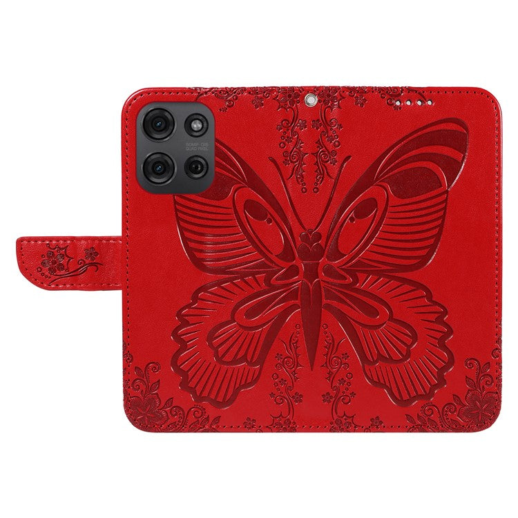 For Motorola Moto G75 5G Case Butterfly Pattern Leather Wallet Flip Phone Cover - Red