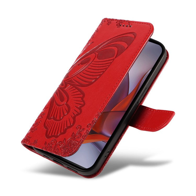 For Motorola Moto G75 5G Case Butterfly Pattern Leather Wallet Flip Phone Cover - Red