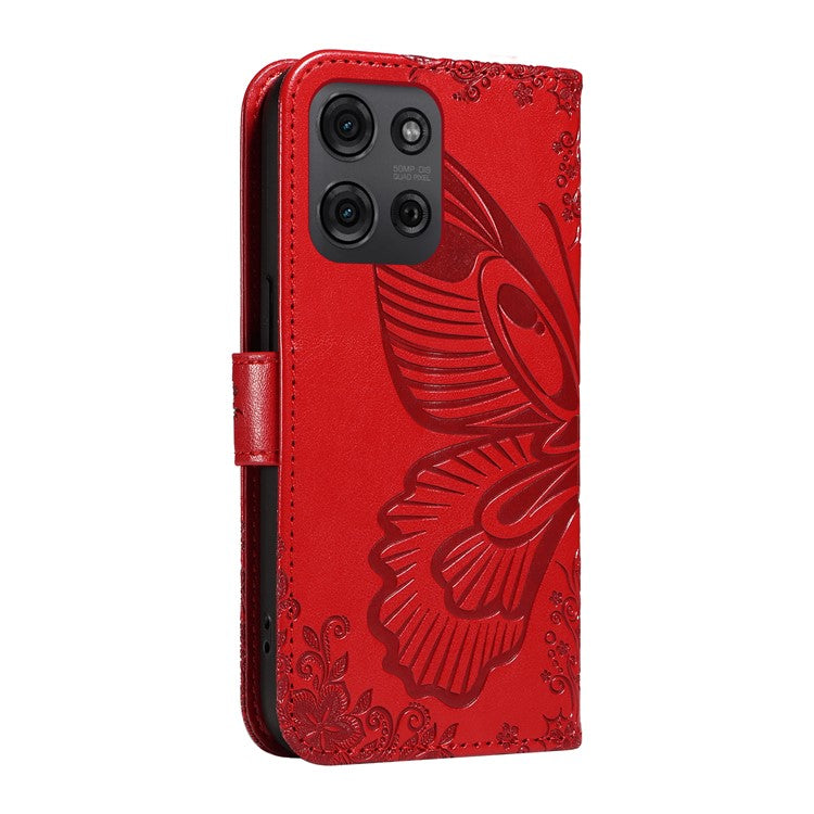 For Motorola Moto G75 5G Case Butterfly Pattern Leather Wallet Flip Phone Cover - Red