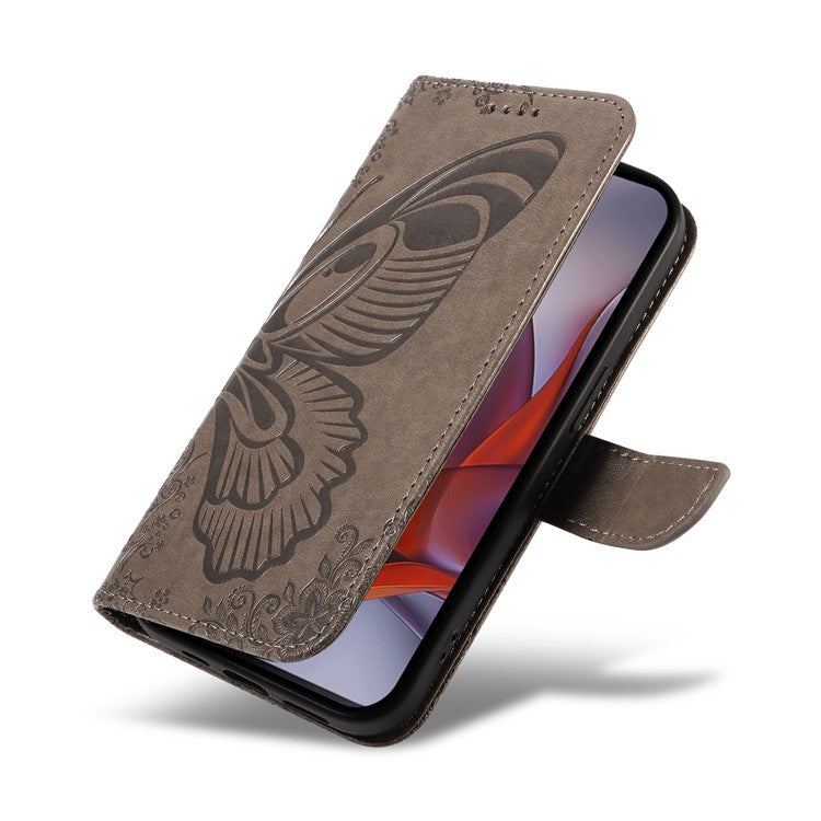 For Motorola Moto G75 5G Case Butterfly Pattern Leather Wallet Flip Phone Cover - Grey