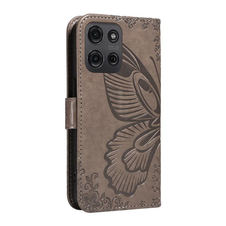 For Motorola Moto G75 5G Case Butterfly Pattern Leather Wallet Flip Phone Cover - Grey