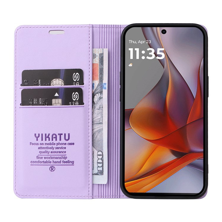 YIKATU YK-001 For Motorola Moto G75 5G Case Stand Leather Phone Cover Strong Magnetic Closure - Light Purple