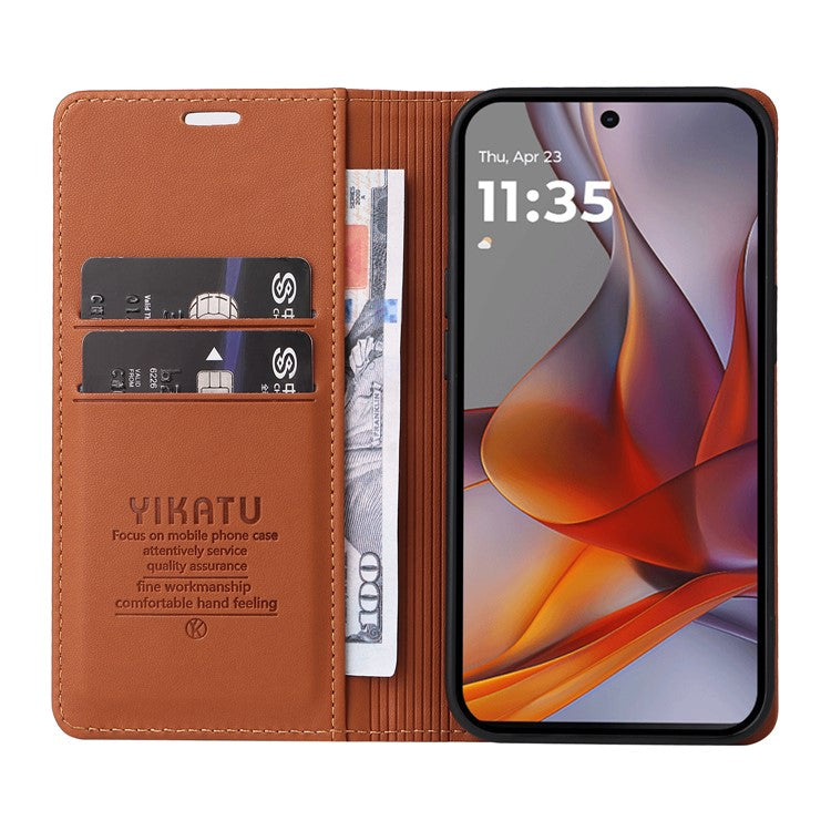 YIKATU YK-001 For Motorola Moto G75 5G Case Stand Leather Phone Cover Strong Magnetic Closure - Brown