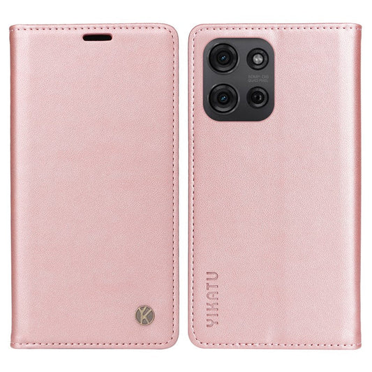 YIKATU YK-001 For Motorola Moto G75 5G Case Stand Leather Phone Cover Strong Magnetic Closure - Rose Gold