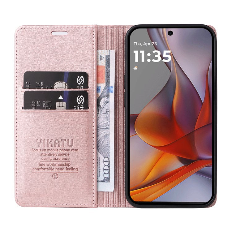 YIKATU YK-001 For Motorola Moto G75 5G Case Stand Leather Phone Cover Strong Magnetic Closure - Rose Gold