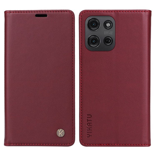 YIKATU YK-001 For Motorola Moto G75 5G Case Stand Leather Phone Cover Strong Magnetic Closure - Wine Red
