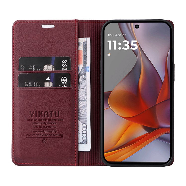YIKATU YK-001 For Motorola Moto G75 5G Case Stand Leather Phone Cover Strong Magnetic Closure - Wine Red