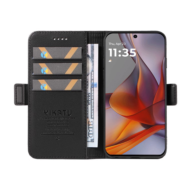 YIKATU YK-003 For Motorola Moto G75 5G Case Wallet Stand Leather Phone Cover Side Buckle - Black
