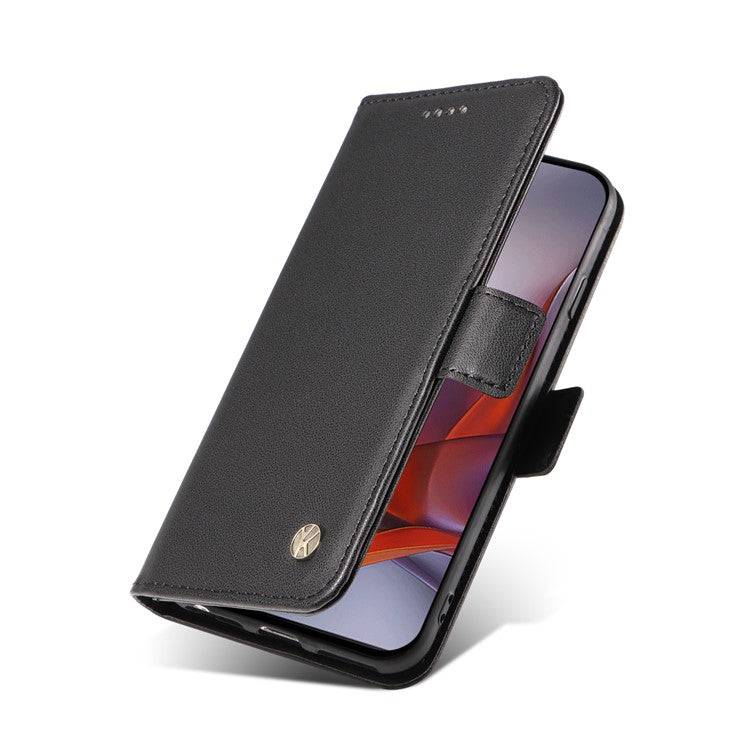 YIKATU YK-003 For Motorola Moto G75 5G Case Wallet Stand Leather Phone Cover Side Buckle - Black