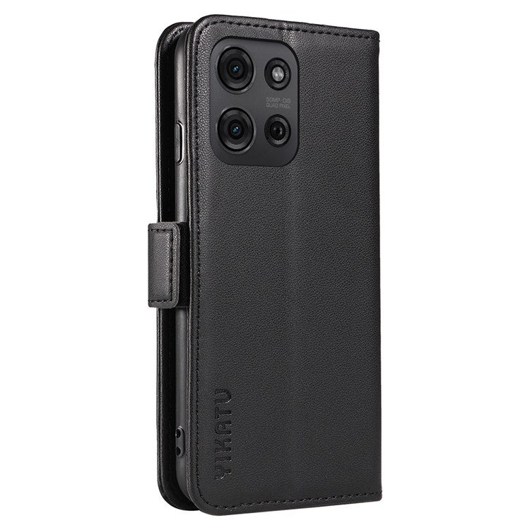 YIKATU YK-003 For Motorola Moto G75 5G Case Wallet Stand Leather Phone Cover Side Buckle - Black