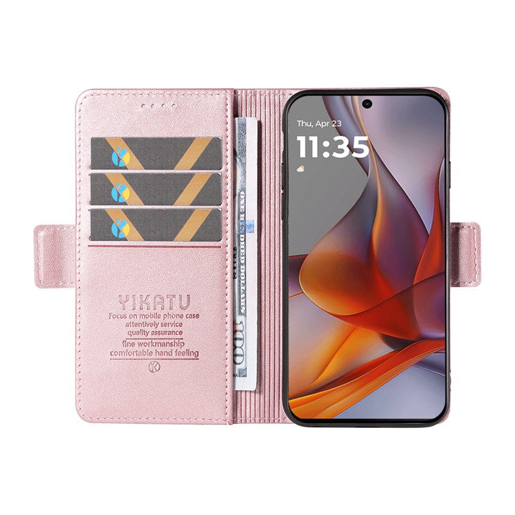 YIKATU YK-003 For Motorola Moto G75 5G Case Wallet Stand Leather Phone Cover Side Buckle - Rose Gold